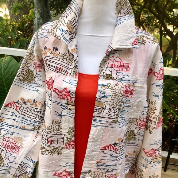 Chico's Jackets & Blazers - Chico’s 12 Silk Embroidered Open Jacket Perfect